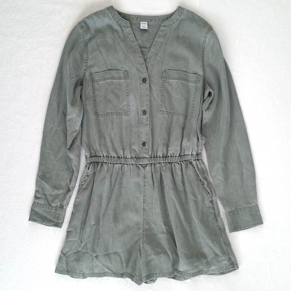 Old Navy Women's Olive Green Long Sleeve Button Up Jumper/ Shorts Romper S - Picture 10 of 12